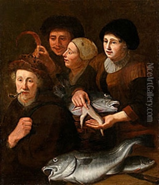 Fiskar Och Figurer Oil Painting - Pieter de Putter