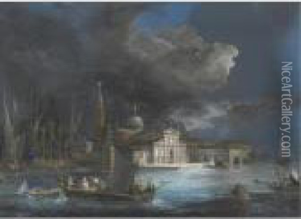 Venezia, San Giorgio Maggiore Sotto La Luna Oil Painting - Giuseppe Bernardino Bison