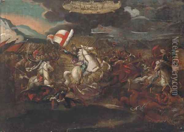 St. James on horseback, leading the Spanish to victory against the Saracens Oil Painting - Spanish School