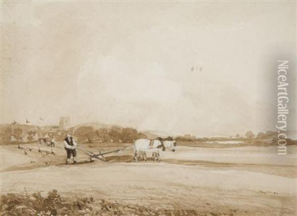Ploughing Scene Oil Painting - Thomas Lound