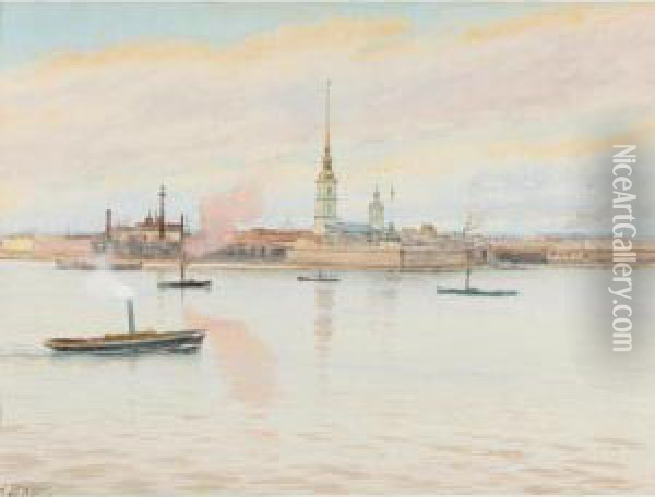 View Of The Admiralty, St. Petersburg Oil Painting - Albert Nikolaivich Benua
