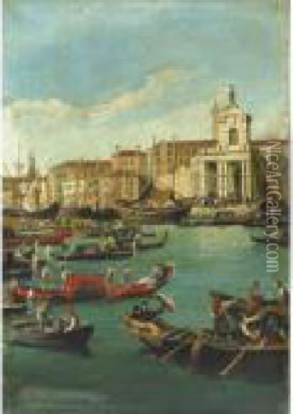 Venezia, Il Bacino Di San Marco Con La Punta Della Dogana E Gondole Oil Painting - (Giovanni Antonio Canal) Canaletto