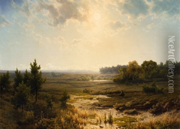 A Panoramic Moor Landscape Oil Painting - Cornelis Lieste