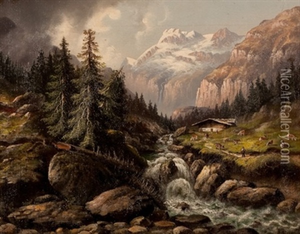Berner Oberland (jungfrau Landscape) Oil Painting - Hubert Sattler