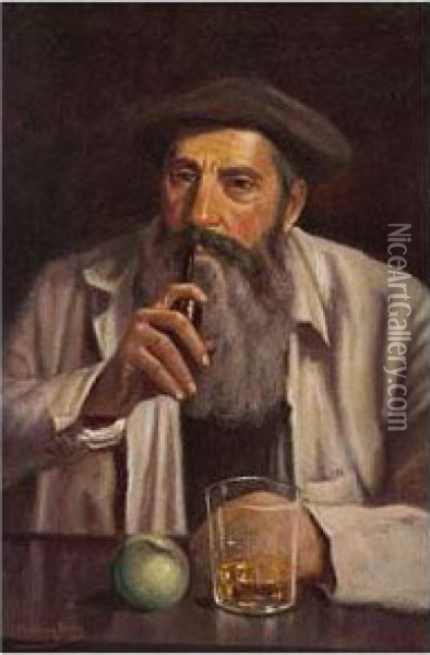 Anciano Con Pipa Oil Painting - Mariano Oliver Aznar