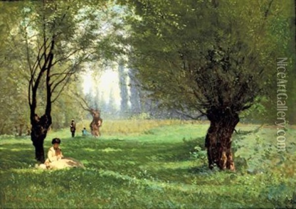 Jeune Femme Assise Sous Un Saule Oil Painting - Augustin Pierre Bienvenue Chenu