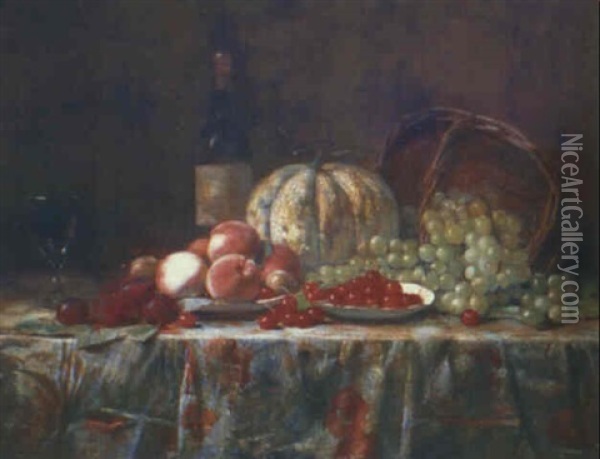Still Life With Fruit And Wine Oil Painting - Auguste Joseph Trupheme