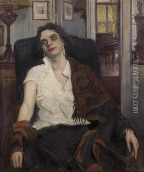 Portrait De Henriette Assise Avec Un Chale Oil Painting - Pierre Georges Jeanniot