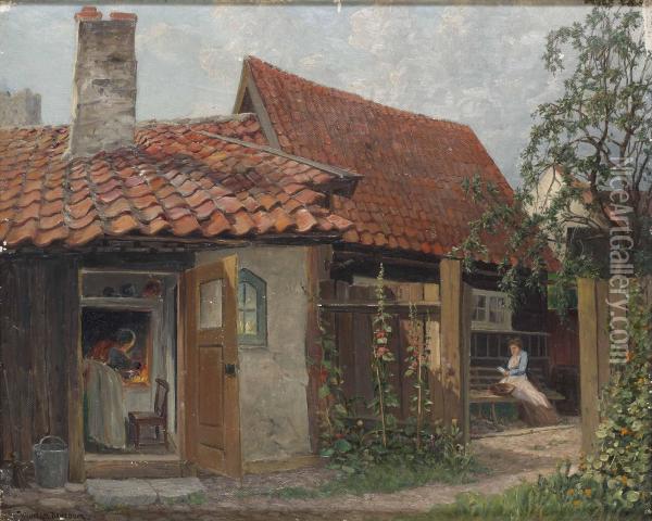 Gardsinterior, Visby Oil Painting - Wilhelm Dahlbom