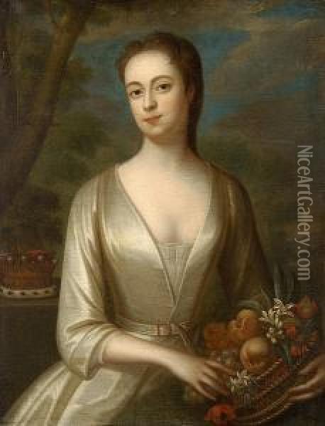 Portrait Of A Lady Believed To Be Lady Clinton Countess Of Lincoln Oil Painting - Maria Verelst