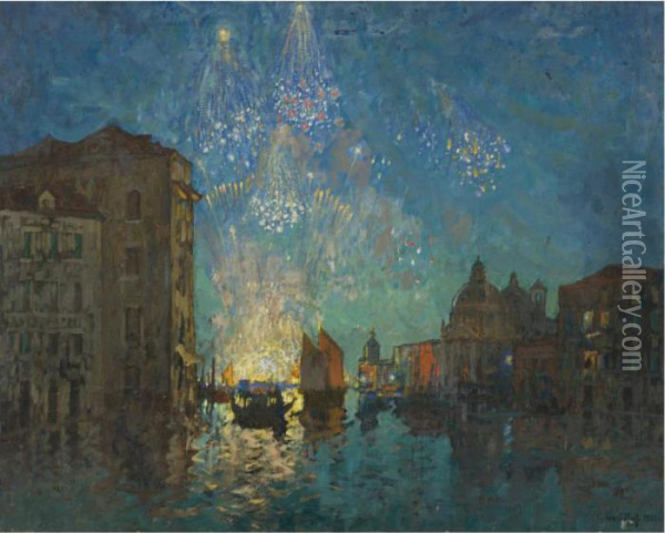Fireworks, Venice Oil Painting - Konstantin Ivanovich Gorbatov