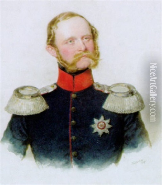 Bildnis Des Prinzen August Von Wurttemberg In Uniform Oil Painting - Josef Kriehuber