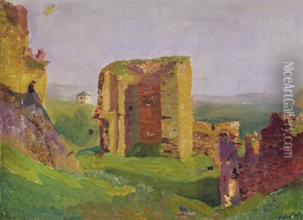 Ruins Of Becko With Figures Oil Painting - Laszlo Mednyanszky