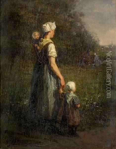 Bauerin Mit Zwei Kindern Oil Painting - Jacobus Frederik Sterre De Jong