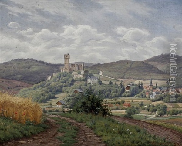 Blick Auf Das Dorf Und Die Burg Kronberg Oil Painting - Wilhelm Gattinger