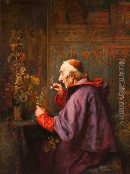 Der Blumenfreund Oil Painting - Richard Linderum