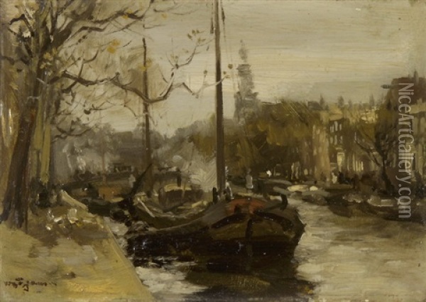 Boote In Der Prinsengracht In Amsterdam Oil Painting - Willem George Frederik Jansen