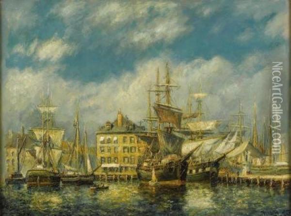 Old East India Docks Oil Painting - Frederick Leo Hunter