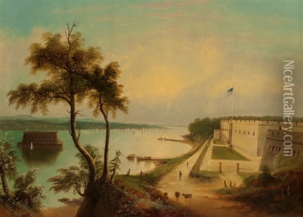 Staten Island In The Narrows, New York, 1864 Oil Painting - Edmund C. Coates