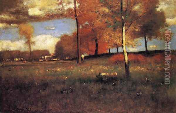 Near the Village, October Oil Painting - George Inness