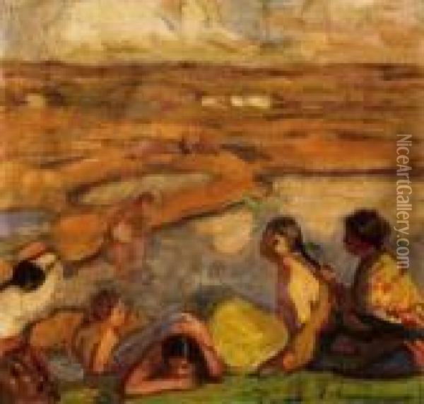 Riverside, About 1909 Oil Painting - Bela Ivanyi Grunwald