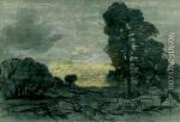 Arbres Et Rochers, Paysage En Foret De Fontainebleau Oil Painting - Theodore Rousseau