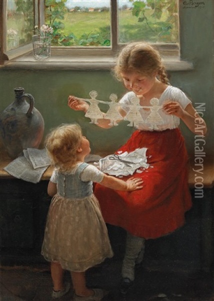Children Making Silhouettes Oil Painting - Carl Von Bergen