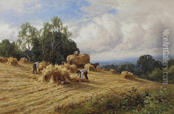 Harvesting In Surrey Oil Painting - Henry H. Parker