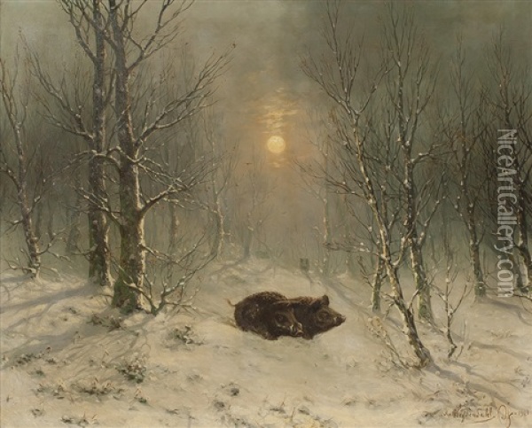 Winterlandschaft Mit Wildschweinen Oil Painting - Friedrich Josef Nicolai Heydendahl