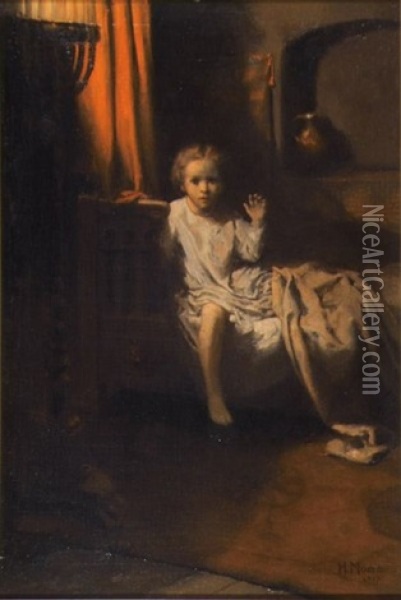 Child On Bed, Surprised (study For Ladies' Home Journal) Oil Painting - Herbert Moore