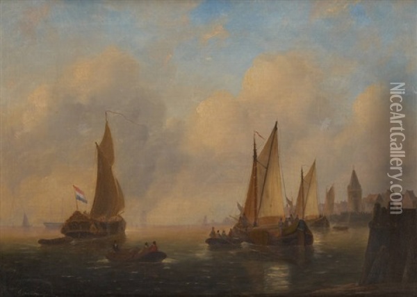 Marine A Amsterdam Oil Painting - Govert Van Emmerik