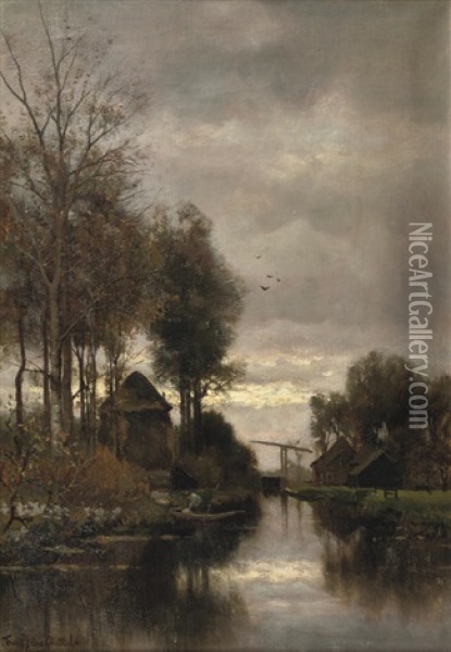 Along A Stream On An Afternoon In Autumn Oil Painting - Jan Hendrik Van Rossum Du Chattel
