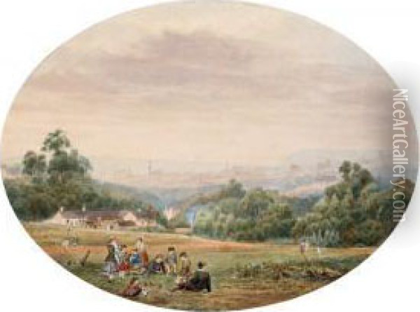 Picnic With City Panorama Oil Painting - Ebenezer Wake Cook