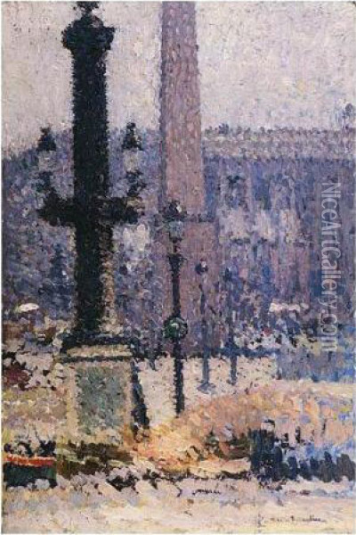 Etude Pour ``les Travaux De La Place De La Concorde' Oil Painting - Henri Martin