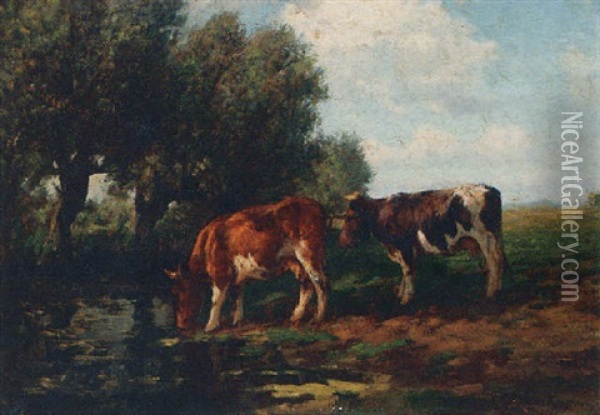Watering Cows Oil Painting - Fedor Van Kregten