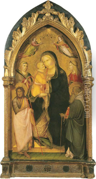 The Madonna And Child With Saints Catherine Of Alexandria, John The Baptist, Mary Magdalen, And Anthony Abbot Oil Painting - Agnolo Gaddi