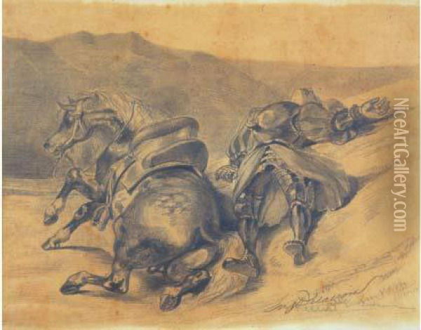 Cavalier Desarconne Et Cheval Oil Painting - Eugene Delacroix