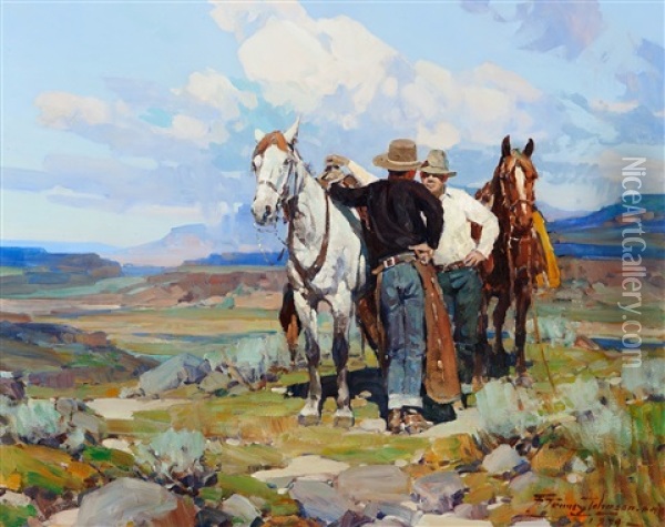 Conversation On The High Plains Oil Painting - Frank Tenney Johnson