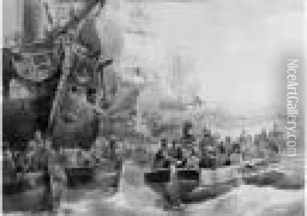 Le Debarquement De Bonaparte A 
L'ile De Malte, Deux Scenes Lavis Brun Sur Traits De Crayon Noir Oil Painting - Theodore Gudin