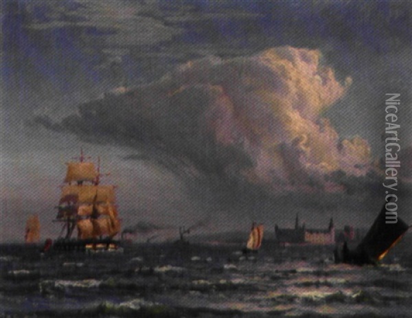Skibe Ud For Kronborg Oil Painting - Vilhelm Karl Ferdinand Arnesen