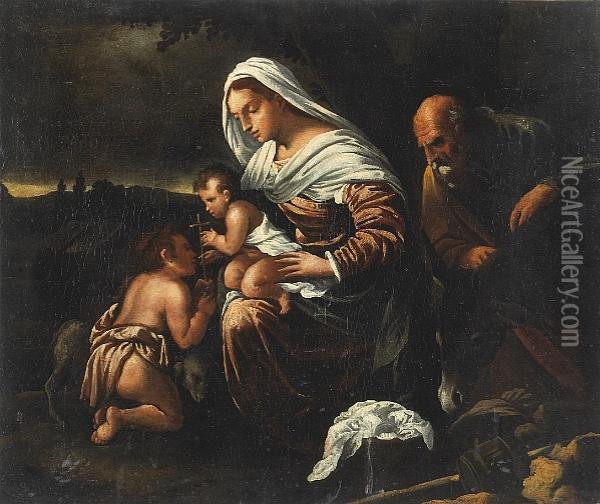 The Holy Family With Saint John The Baptist Oil Painting - Jacopo Bassano (Jacopo da Ponte)