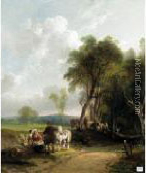 Travellers Resting At The Roadside Oil Painting - Snr William Shayer