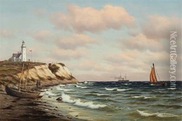 Coastal Scene From Vesborg Lighthouse On Samso Oil Painting - Johan Jens Neumann