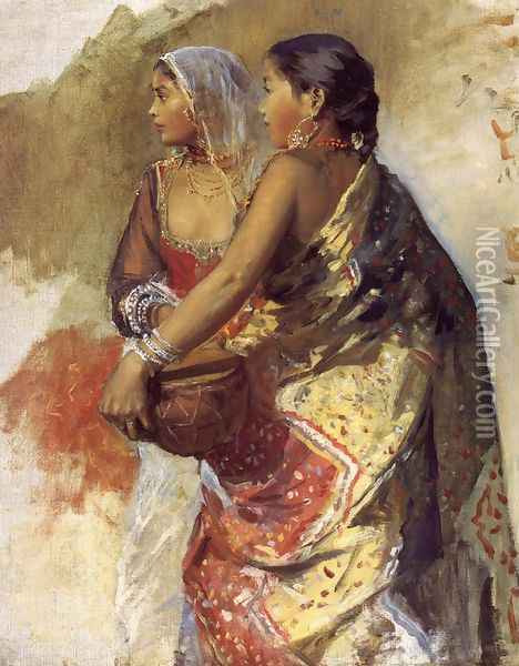 Sketch Two Nautch Girls Oil Painting - Edwin Lord Weeks