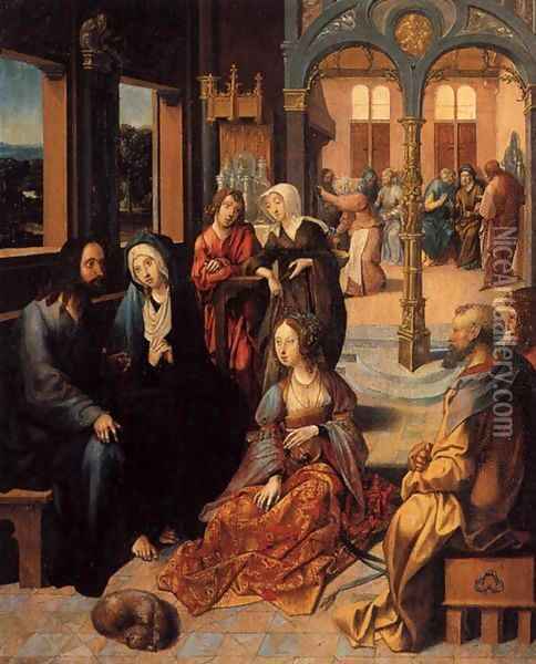 Christ in the House of Martha and Mary Oil Painting - Cornelius Engebrechtsz
