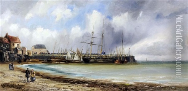 Broadstairs Harbour And Sands Oil Painting - Charles John de Lacy