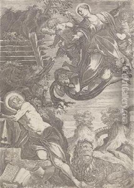 Dem Hl.hieronymus Erscheint Die Jungfrau Maria Oil Painting - Agostino Carracci
