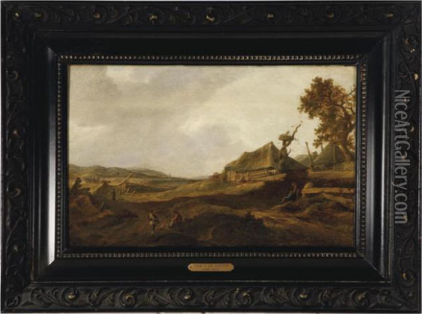 Landscape With Peasants Resting Among The Dunes Oil Painting - Jan van Goyen