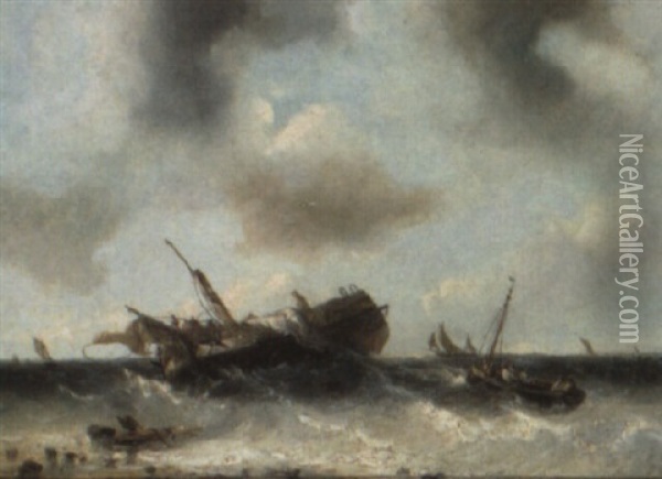 A Shipwreck Oil Painting - Francois-Etienne Musin