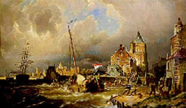 Dordrecht Harbour Oil Painting - Pieter Cornelis Dommershuijzen